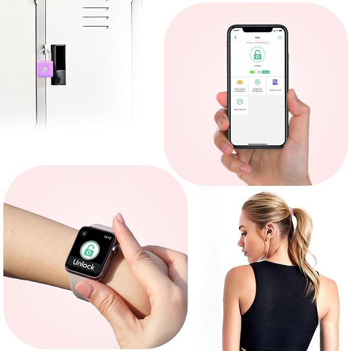 Fingerprint Padlock eLinkSmart Gym Locker Lock for Girls Women with Phone App iOS Watch Metal Keyless Combination Locks for School Sports Locker Toolbox Hasp Storage Purple