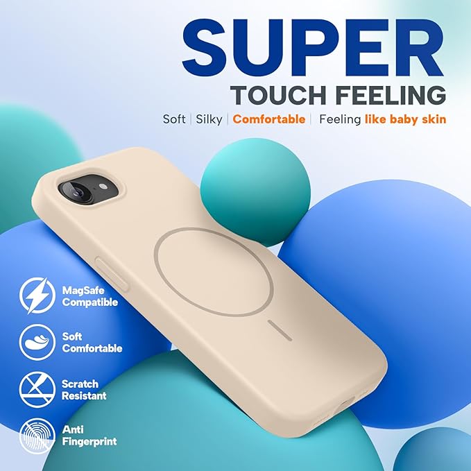 Miracase Magnetic for iPhone 17e Case & iPhone 16e Case, [Soft Anti-Scratch Microfiber Lining], Compatible with MagSafe, Silicone Shockproof Protection Phone Case for iPhone 17e/16e, Sand
