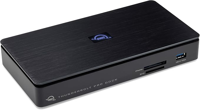 OWC 10-port Thunderbolt Pro Dock, 85W charging, Dual Thunderbolt 40 Gb/s (USB-C), USB-C and (3) USB Type A 10Gb/s, DisplayPort, 10GbE, CFexpress, SD, Single 8K or Dual 6K 60Hz Displays, For Mac and PC