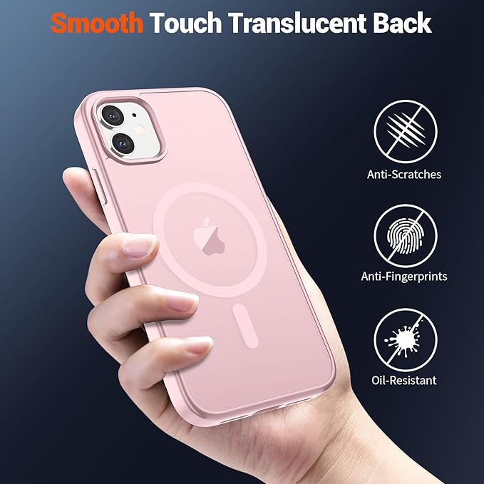 SUPFINE Magnetic for iPhone 11 Phone Case (Compatible with MagSafe) (Military Grade Drop Protection) Translucent Matte Shockproof Phone Cover,Light Pink
