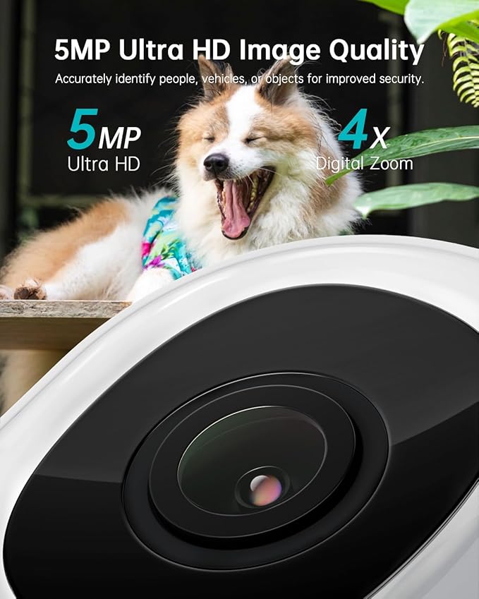 ZUMIMALL 2K Wired Camera for Home Security, 2.4G/5G WiFi Outdoor Camera, 3MP, 24/7 Recording, AI Motion Detection, Cloud & SD Card Storage, 2-Way Audio, 360° PTZ Auto Tracking, Work with Alexa