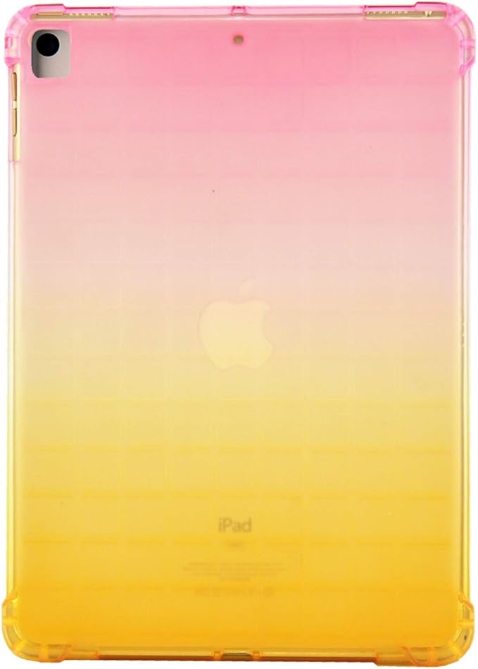 for Apple iPad 9th/8th/7th Generation Case 10.2 inch (2021/2020/2019),Slim Lightweight Translucent Clear Soft TPU Back Shockproof Cover Silicone Corner Protective Tablet Shell, Pink & Yellow