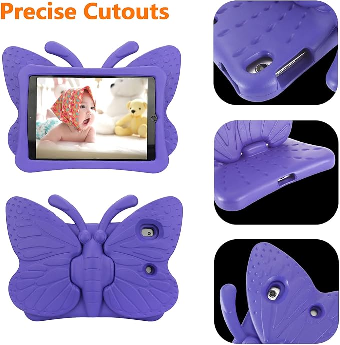 iPad 9th 8th 7th Generation Case Kids Girls, Cute Butterfly Shockproof EVA Foam Super Protection Stand Cover for iPad 2021 2020 2019 10.2" and iPad Air 3 Pro 10.5" - Purple