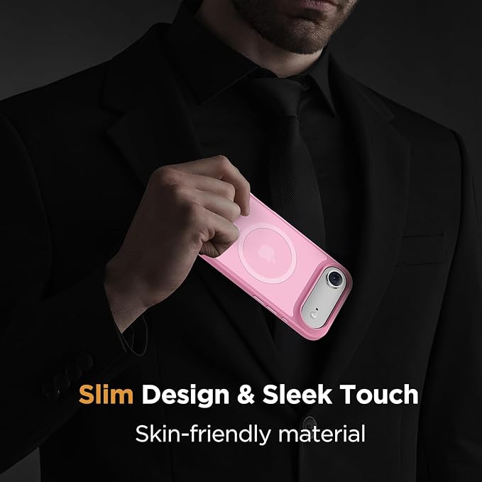 Miracase Magnetic for iPhone Air Case with Screen Protector(Compatible with MagSafe), Slim Thin Translucent Matte Military-Grade Protected Phone Cover for iPhone 17 Air 6.5", Light Pink