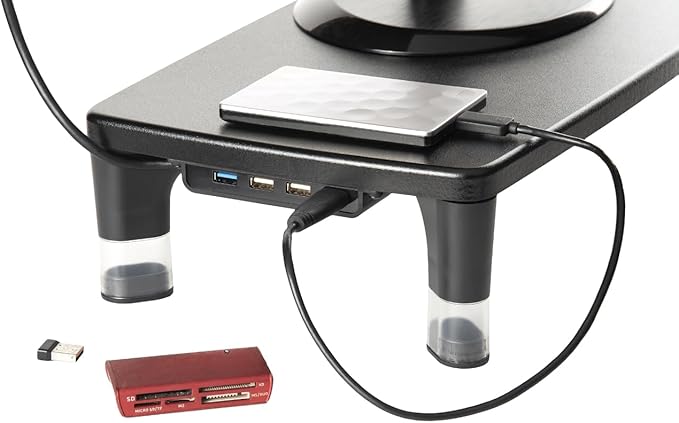3M Adjustable Monitor Stand with 4-Port USB Hub, Black, Great for Computer Monitors, Laptops, TVs, Speakers, Printers and More
