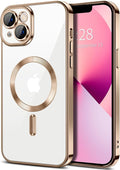 Hython Magnetic Clear for iPhone 13 Case with Camera Lens Protector [Compatible with MagSafe] Luxury Plating Edge Slim Soft TPU Cover Protective Phone Case for iPhone 13 6.1", Desert Brown