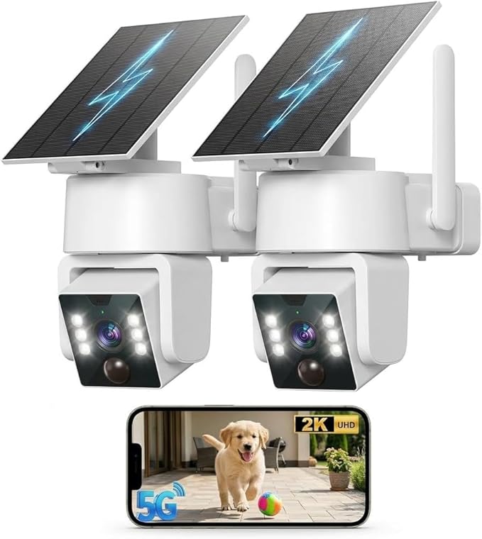5G & 2.4G Wi-Fi Outdoor Camera Wireless,Solar Security Cameras Wireless Outdoor, 2K 360° PTZ Camera, Solar/Battery Powered, PIR Human Detection, Color Night Vision,Two-Way Voice Calling, Alexa