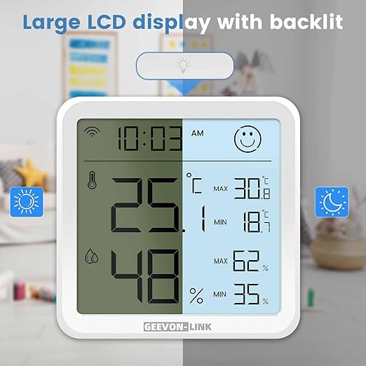 2Pack Indoor Hygrometer Thermometer, Bluetooth WiFi Humidity Temperature Gauge with Large LCD Display, Notification Alert with Max Min Records, Data Storage Export for Room Greenhouse