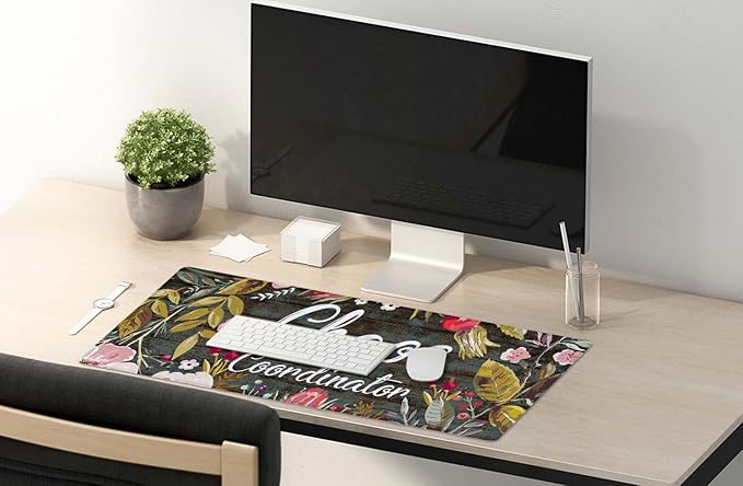 Chaos Coordinator Motivational Quote Mouse pad 35.5 X 15.7 Inch XXL Floral Full Desk Mousepad Extended Large Non-Slip Rubber Base Waterproof Big Keyboard Mat with Stitched Edges for Gaming and Office