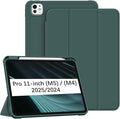 Fintie SlimShell Case for iPad Pro 11-inch (M5) 2025 / (M4) 2024 - [Built-in Pencil Holder] Soft Flexible TPU Protective Stand Back Cover, Midnight Green