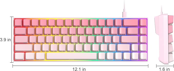 MageGee Portable 60% Mechanical Gaming Keyboard, RGB Backlit Compact 68 Keys Mini Wired Office Keyboard with Red Switches for Laptop PC Mac, Side Printed Keycap - Pink