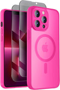 Symcele Designed for iPhone 13 Pro Case, Compatible with MagSafe, with Privacy Screen Protectors X2, [Camera Protection] [15FT Military Drop Protection] Shockproof Phone Case, 6.1", Hot Pink