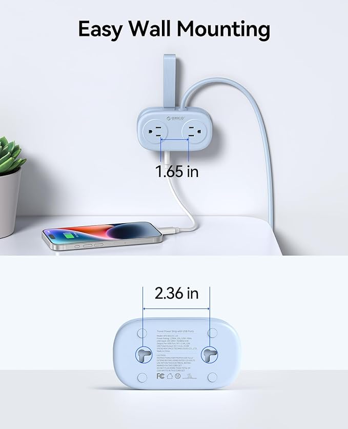 Cruise Approved Travel Power Strip with USB C, ORICO 4 Outlets 3 USB Ports (1 USB C) with 4FT Wrapped Short Extension Cord Small Power Strip, Non Surge Protector for Travel, Cruise Ship-AP3