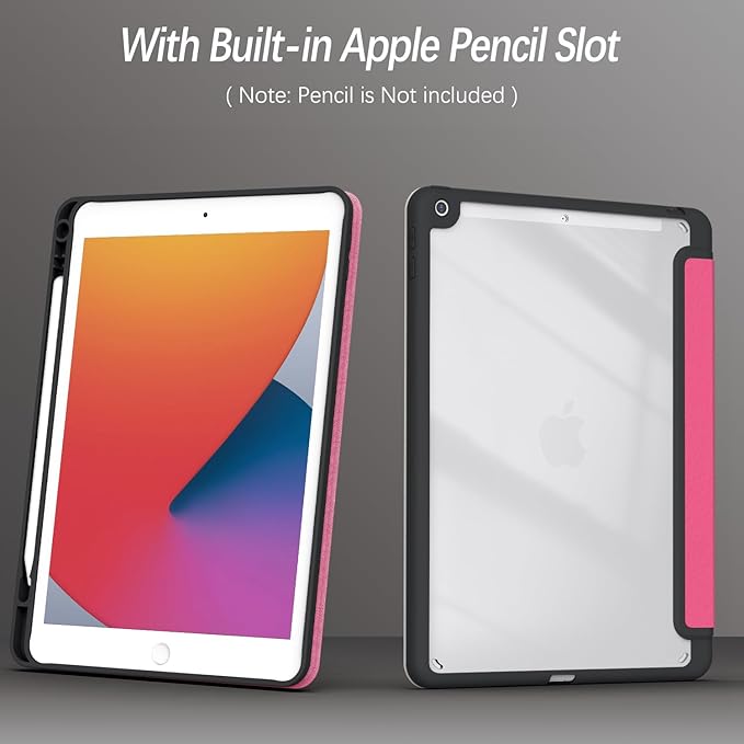 Case for iPad 9th / 8th / 7th Generation (2021/2020/2019) 10.2 inch, Case with Pencil Holder, Stand Clear Back Cover Cute Cool Design for Women Girls, Auto Sleep/Wake, Rose Red Book