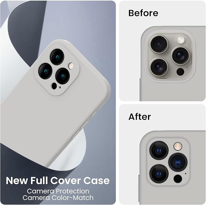 FireNova Designed for iPhone 15 Pro Max Case, Silicone Upgraded [Camera Protection] Phone Case, Soft Anti-Scratch Microfiber Lining Inside, 6.7 inch, Natural Titanium