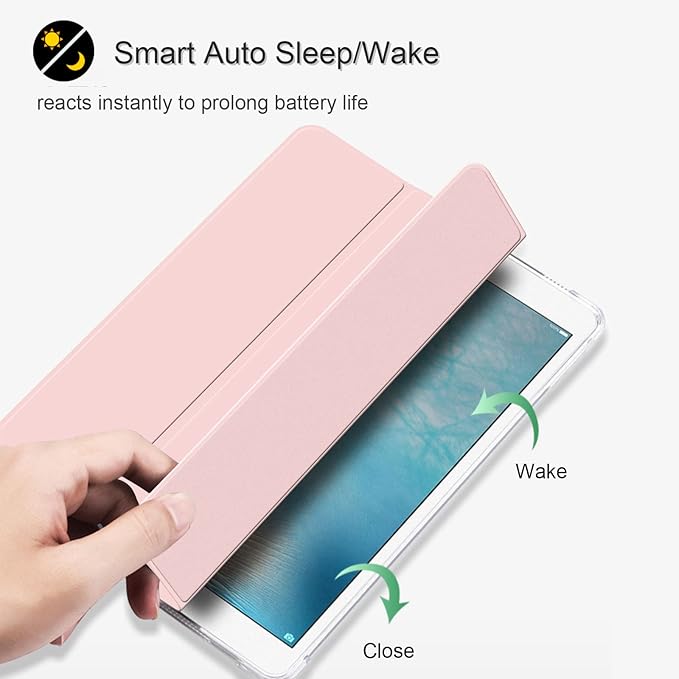 Case for iPad Pro 9.7 Only(Old Model 2016), Lightweight Slim Auto Sleep/Wake Trifold Stand Smart Cover, Soft TPU Frosted Translucent Back Pencil Holder Case for iPad Pro 9.7 Inch, Pink