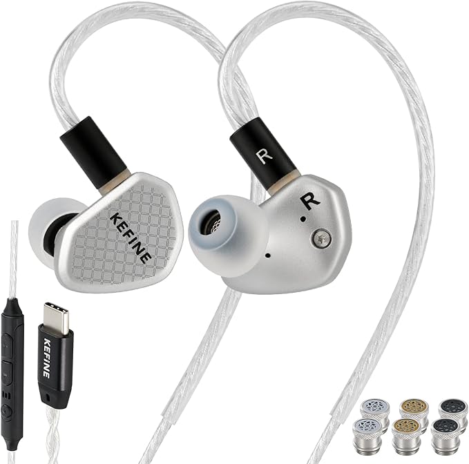 Klean SV in Ear Monitor, 10mm Full-DLC Diaphragm Dynamic Driver IEM, 3 Interchangeable Tuning Nozzles, HiFi Wired Earbuds, Detachable Cable for Audiophile, Musician & Gaming（USB-C with Mic