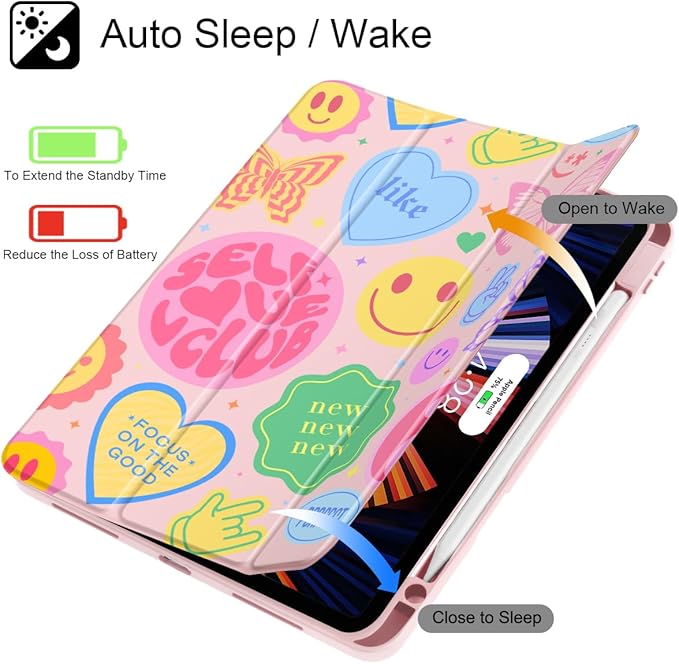 May Chen Case for iPad Pro 11-Inch M5/M4 2025/2024 (6th/5th Generation), Clear Transparent Print Back Shell Slim Stand Shockproof Tablet Cover, Auto Wake/Sleep, Smile Art