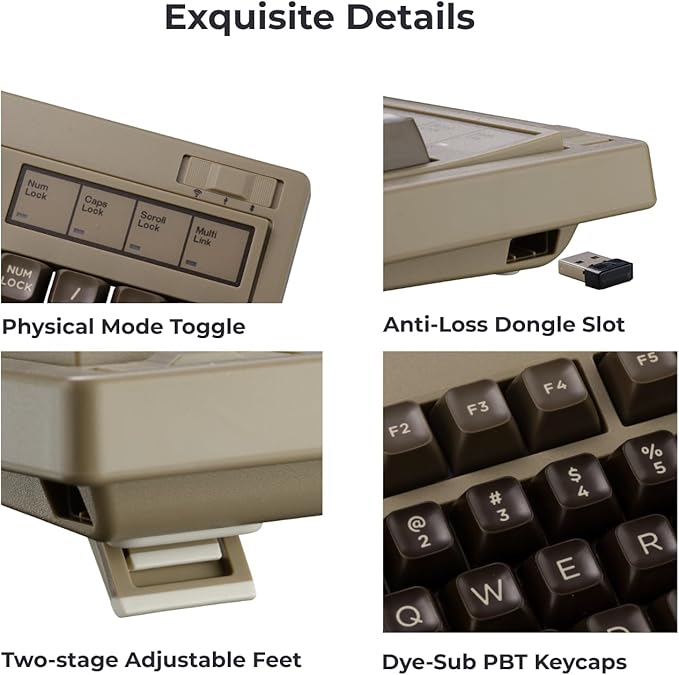 FL·ESPORTS OG104 Retro Tri-Mode Mechanical Keyboard, Full-Size Gasket Mount Gaming Keyboard, Hot Swappable, SA Profile PBT Keycaps, 4000mAh for Mac/PC - Tactile Switches | Brown