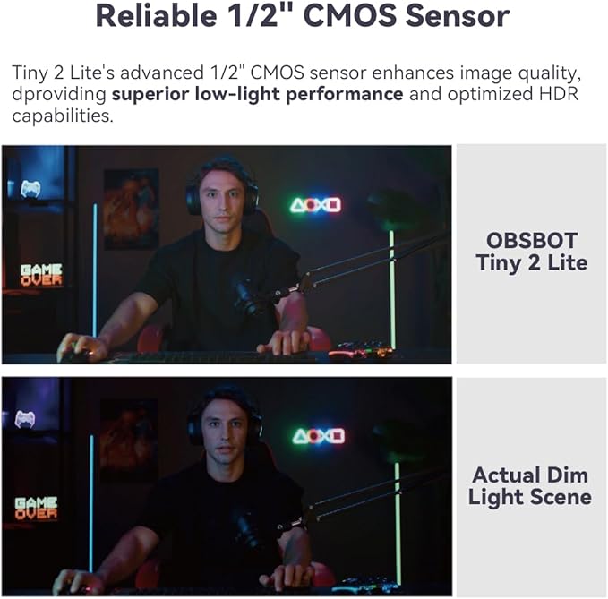 OBSBOT Tiny 2 Lite AI-Powered 4K UHD PTZ Webcam,1/2" CMOS 4X Digital Zoom, AI Auto Tracking, Auto Zoom, Gesture Control 2.0, Beauty Mode,Preset Modes,LiveStream for Game/Meeting/Online Educate