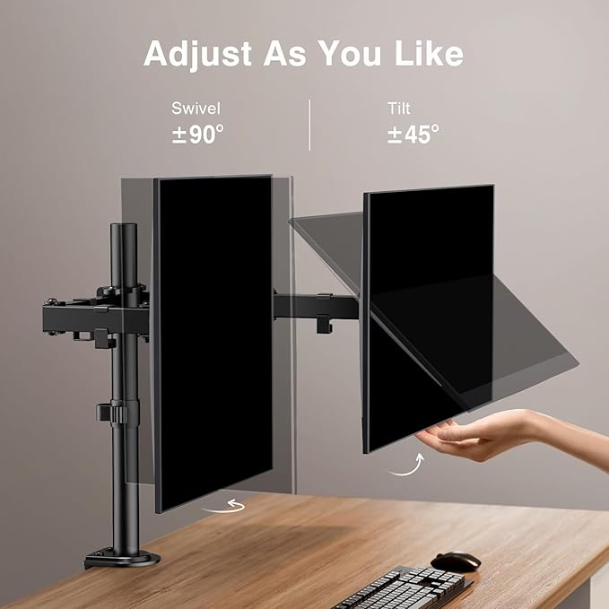 ErGear Dual Monitor Stand, Heavy Duty Adjustable Monitor Desk Mount for 2 Screens up to 32 Inches, Fully Adjustable Height, Tilt, Swivel, Rotate, Supports 17.6 lbs per Monitor Arm, Easy Installation