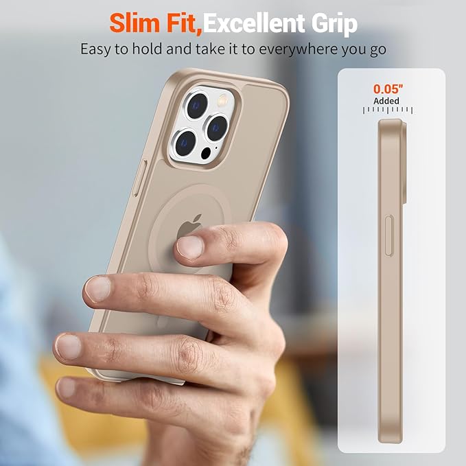 SUPFINE Magnetic for iPhone 15 Pro Max Case(Compatible with MagSafe)(Military Grade Drop Protection) Slim Translucent Matte Shockproof with Anti-Fingerprint Phone Case,Desert Gold