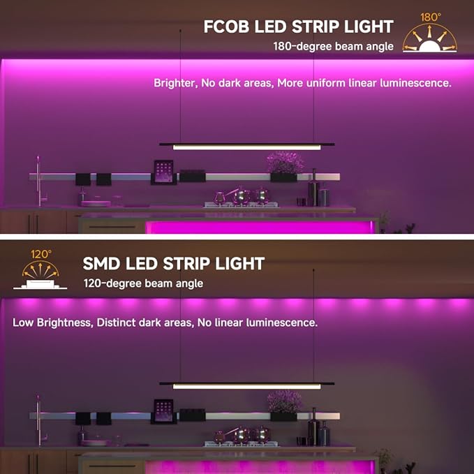 BTF-LIGHTING FCOB COB FOB LED Strip Lights 5V USB Powered 3.28FT 320LEDs Purple Color 8mm Width Dimmable CRI 90+ with 3M Tape Flexible High Density for 3D Printer TV Backlight PC DIY Decor
