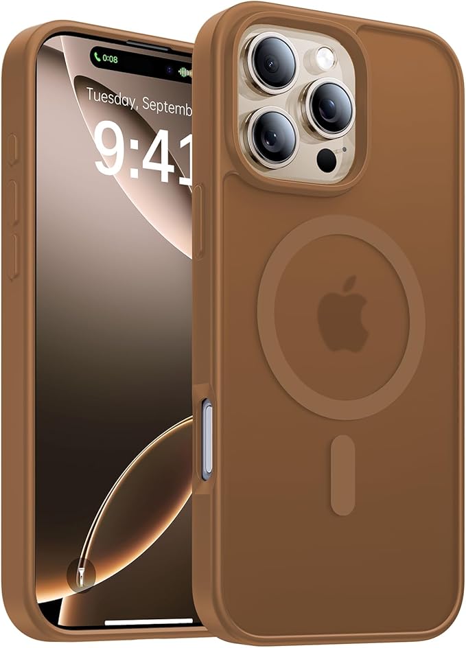 Magnetic for iPhone 16 Pro Max Case[Compatible with MagSafe][Military-Grade Drop Protection][Anti-Yellowing]Shockproof Protective Translucent Matte Cover for iPhone 16 Pro Max Phone Case,Brown