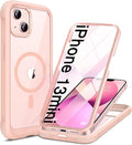 Miracase for iPhone 13 mini Case 5.4",Full-Body Protection,Clear Bumper Case with Built-in 9H Tempered Glass Screen Protector,Military-Grade Drop Protection Outdoor Phone Case for iPhone 13 mini,Pink