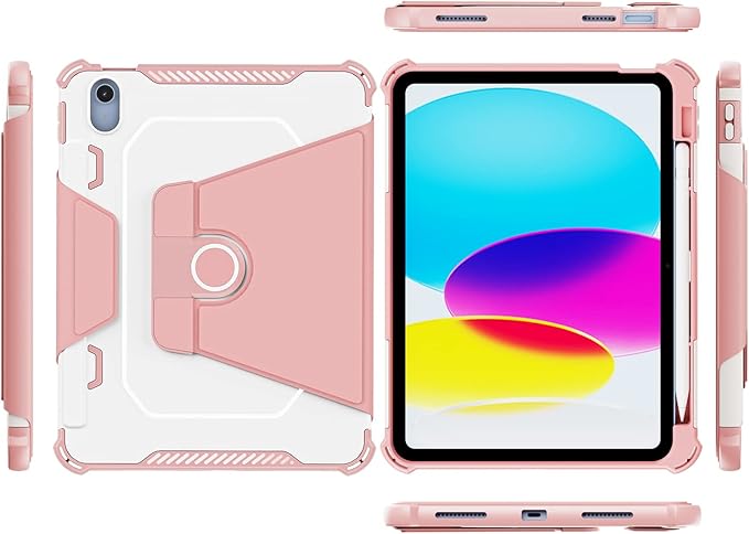 Rotating Case for iPad 11" A16 2025 / iPad 10th Generation 10.9" 2022 Smart Cover with Pencil Holder, Techcircle [Corner Protection] Hybrid TPU+PC Magnetic Flip Stand Soft Bumper Cover, Baby Pink
