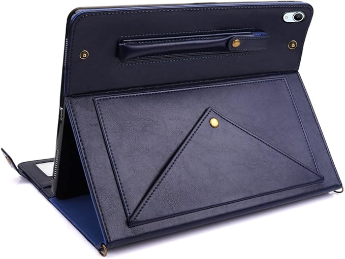 Handbag Case for iPad (A16) 11" 2025 & iPad 10th Gen 10.9", Techcircle Folio Stand PU Leather Multi-Card Slots Envelope Pocket Wallet Cover with Hand Strap+Shoulder Strap+Pen Holder, Navy