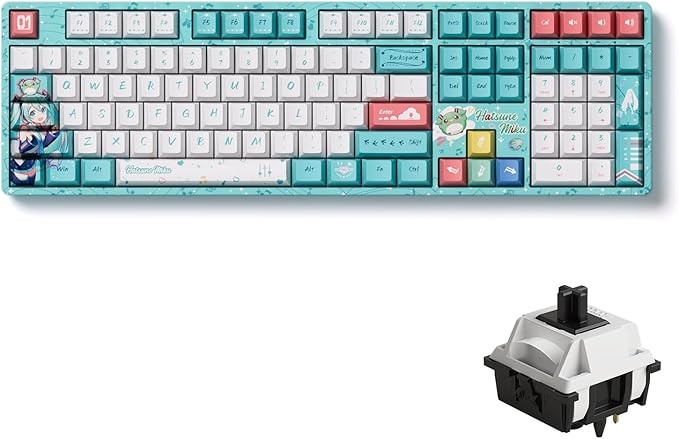 Akko Wireless Gaming Keyboard 5108B Plus Full Size Keyboard Hatsune Miku Hot-Swappable Tri-Mode Mechanical Keyboard RGB Backlight, Piano Pre Lubed Switch