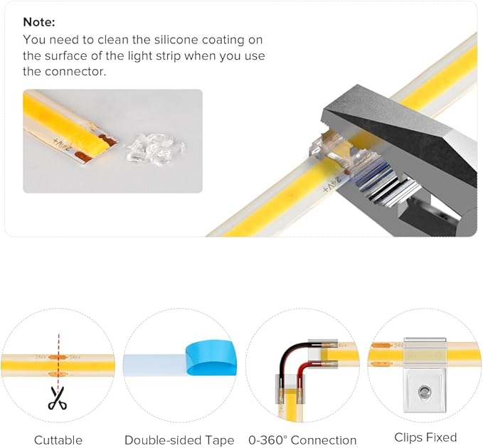 BTF-LIGHTING FCOB COB LED Strip IP65 Flexible High Density Uniform Light 8W/m 16.4FT DC12V Natural White 4000K 336LED/m CRI 90+ 8mm Width Dimmable LED Ribbon for Decor(No Adapter or Controller)