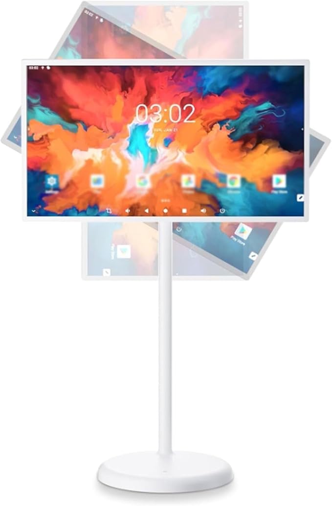 21.5/24/27/32 in Smart Touchscreen Monitor 1080p Portable Android 12/13 TV Swivel Rolling Stand Mobile On Wheels Display(27IN,8+128GB(1080P))