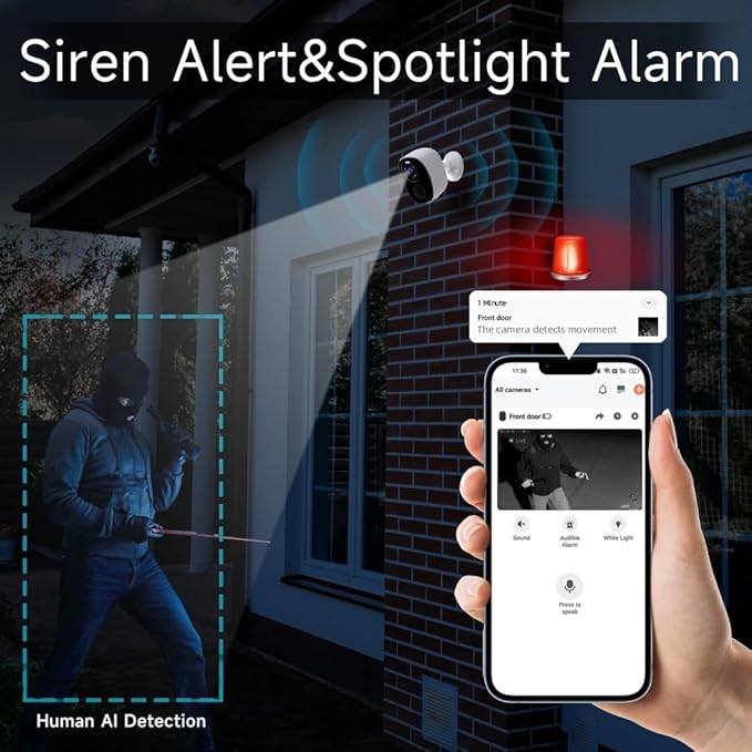 Rraycom 2Pack Security Cameras Outdoor Wireless,2K 5G/2.4GHz Battery Powered Camera for Home Security, Cloud/SD, No Monthly Fee, AI Motion Detection, Color Night Vision,2-Way Audio, Works w/Alexa