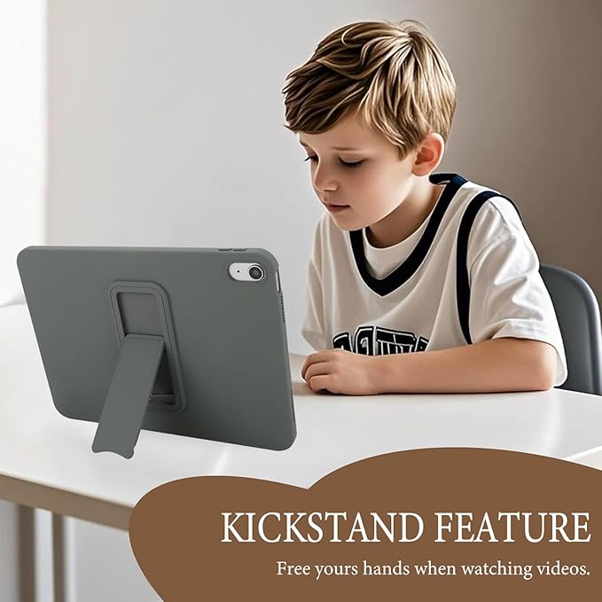 Shockproof Case for iPad 10th/11th Gen, TPU & Hard PC Back Cover with Kickstand Feature Screen & Camera Defense Cleaning Cloth + Stylus Included for iPad 11th 10th Gen, Gray