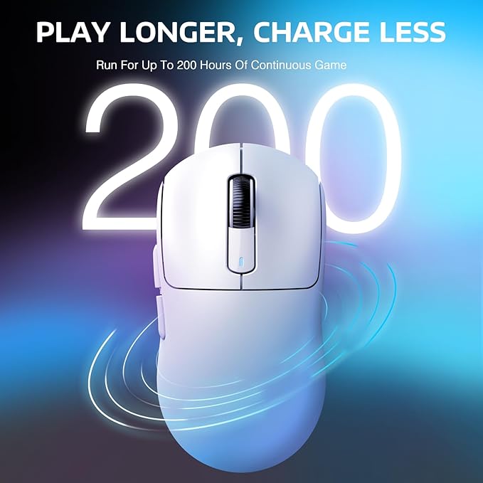 ATTACK SHARK X3 Wireless Gaming Mouse, 49g Ergonomic Computer Mouse, Triple Modes PAW3395 26K DPI Optical Sensor, 200h Battery Life, Programmable Buttons, Gaming Accessories for PC/Laptop/Mac (White)