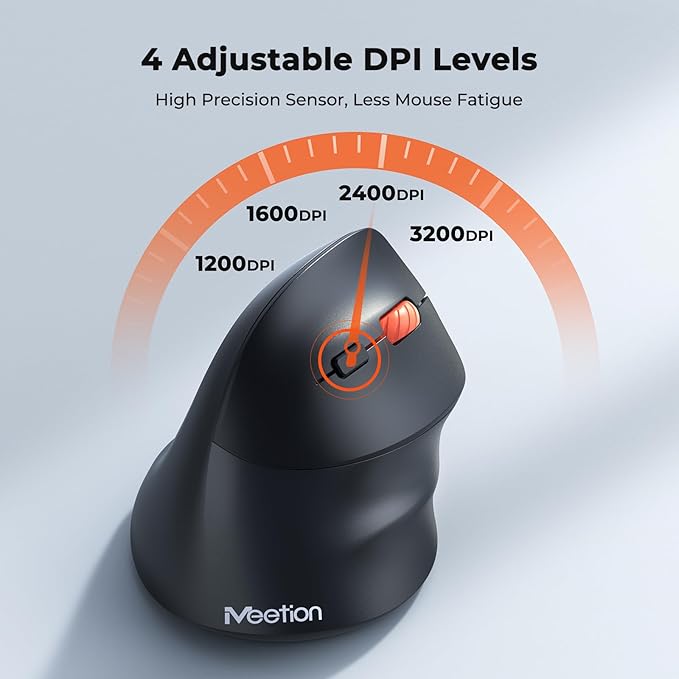 MEETION New Ergonomic Mouse Wireless, Bluetooth Vertical Mouse with 3 Multi-Device for Bluetooth(5.3 * 2), 4 DPI 1200-3200 Ergo Mice for Windows/Mac/PC/Laptop/Computer(Large Hands)