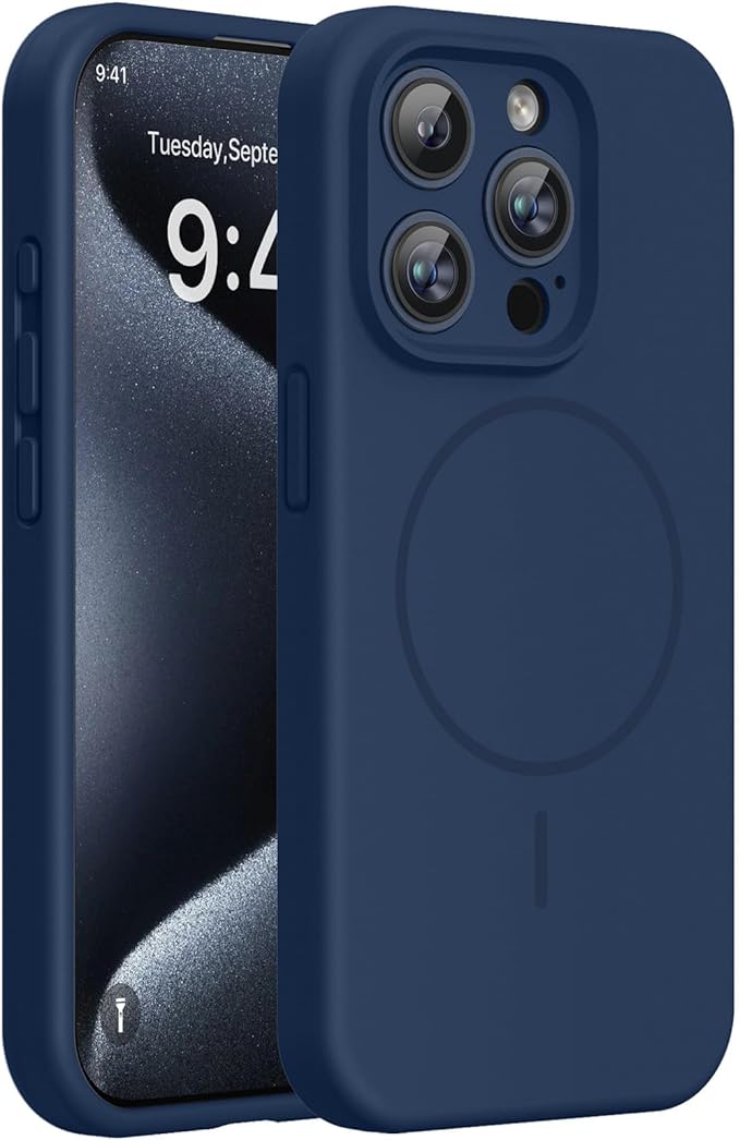 Miracase Magnetic for iPhone 15 Pro Case, [Soft Anti-Scratch Microfiber Lining], Compatible with MagSafe, Liquid Silicone Shockproof Drop Protection Phone Case for 15 Pro, Dark Blue