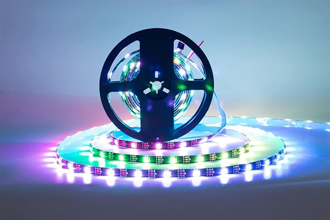 WS2812B LED Strip Individual Addressable Light 60Pixels/m SMD 5050 RGB Pixel Strip DC5V (16.4FT 300LEDS Waterproof IP65, Black PCB)