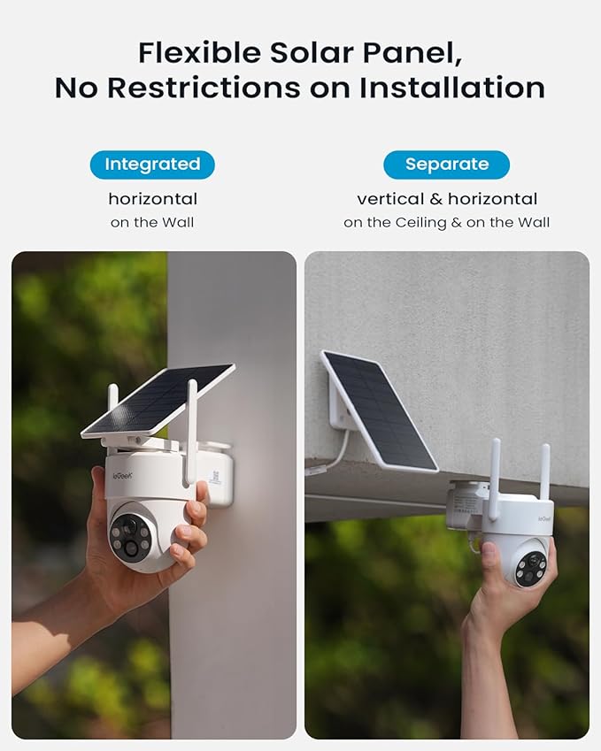 ieGeek 2 Pack S5 Solar Security Cameras Wireless Outdoor – 2K 3MP WiFi Camera with Removable Solar Panel, 360° Pan Tilt, Color Night Vision, AI Detection, 2-Way Audio, IP65 for Home Security
