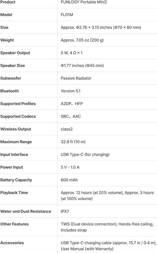 FUNLOGY Portable Mini2 Bluetooth Speaker, Wireless Portable Speaker with Deep Bass, IPX7 Waterproof, TWS Stereo Pairing, Built-in Mic, Small Speaker for Shower, Outdoor, Travel, White