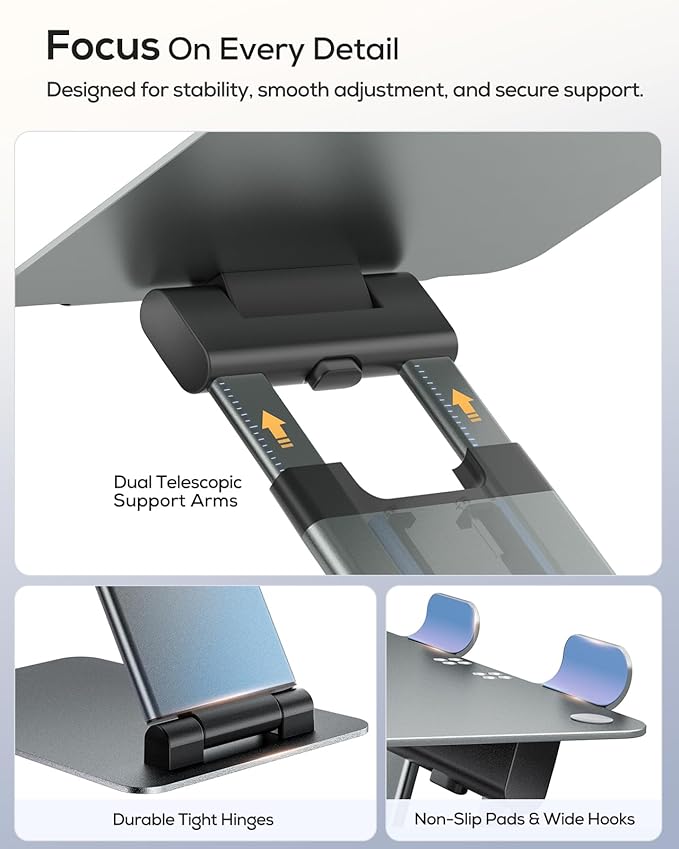 Nulaxy Height Adjustable Laptop Stand for Desk, Dual Foldable Aluminum Computer Riser, Pull Out Design Ergonomic Sit to Notebook Holder Convertor, Compatible with All 10-17" Laptops, Tablets, Gray