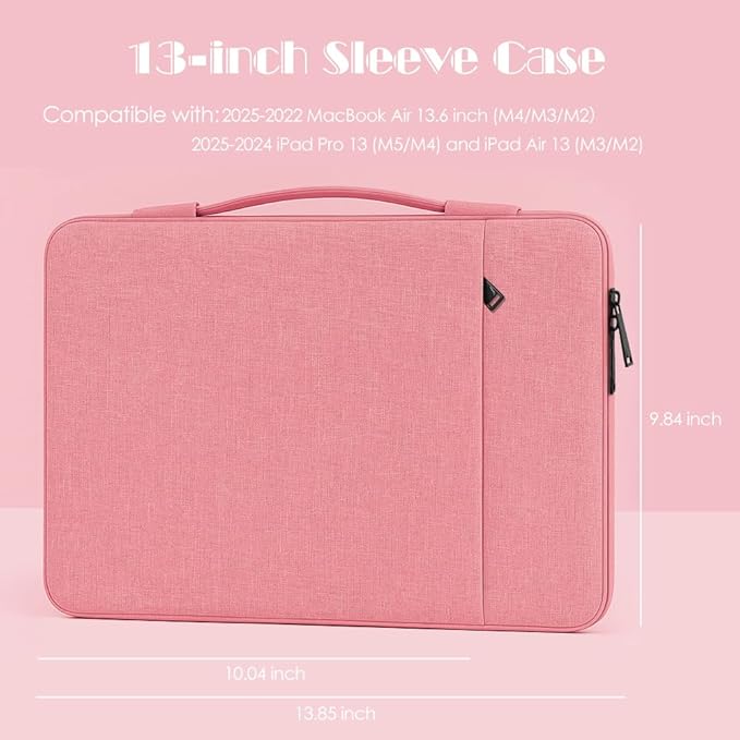 ProElife 13-Inch Laptop Sleeve Case for 2026-2024 MacBook Air 13.6 inch M5/M4 Chip & MacBook Neo 13'' A18 Pro/iPad Pro M5 13-inch Accessory Traveling Water-Resistant Bag Portable Carrying Case (Pink)