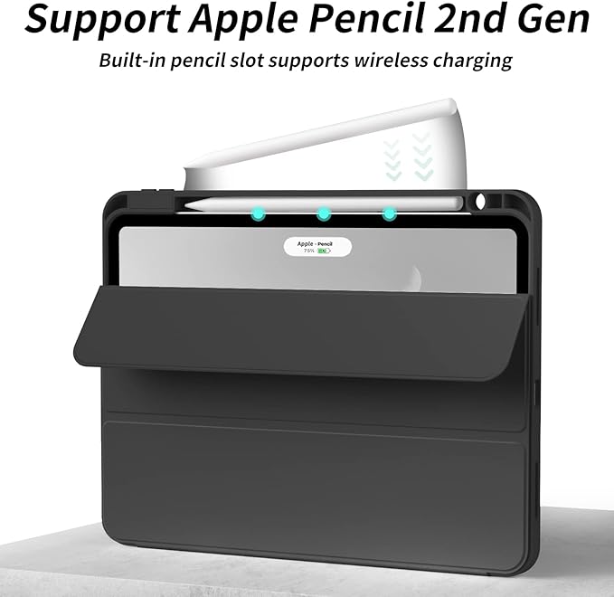Aoub New iPad Pro 12.9 Case 6th Generation 2022 / 5th Gen 2021/ 4th Gen 2020 with Built-in Pencil Holder, Auto Wake/Sleep, Slim Stand Soft Back Shell Smart Cover for iPad Pro 12.9 Inch, Black