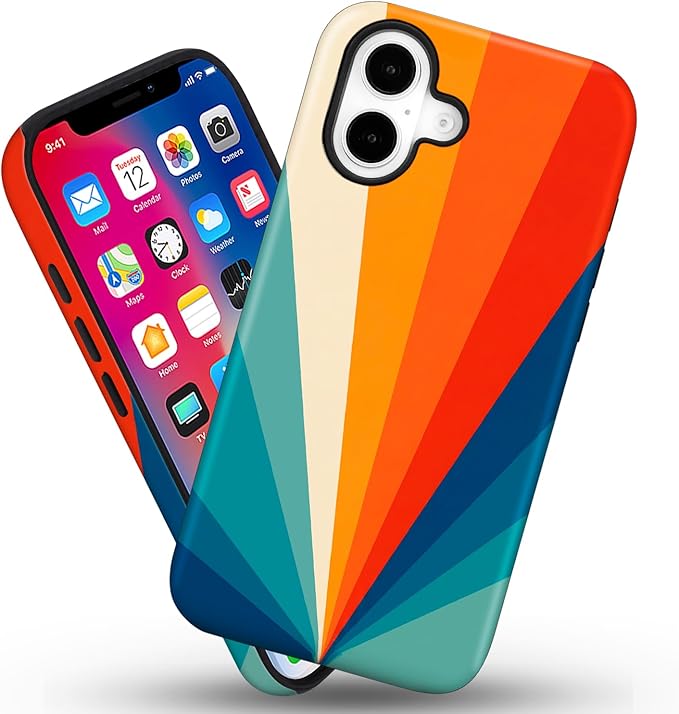 Magnetic for iPhone 16 Case Cute Stripes Phone Case, Shockproof Slim TPU and Hard PC Protective Phone Cover Compatible with MagSafe Designed for Women Girls,Retro Diffuse