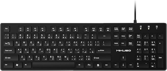 Arabic/English Keyboard USB Wired,QWERTY Laser Etched Letter（Not Fading）Full-Size with Numpad, Desktop, Pc, Laptop - Suit for Frequent Use of Arabic bilingual for Work, Study, and Communication