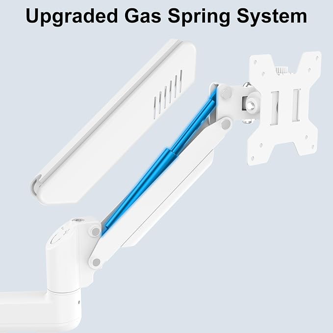 Monitor Wall Mount Fits 17-32 Inch Flat/Curved Computer Screens, Single Wall Arm Holds up to 19.8lbs, Height Adjustable Gas Spring Wall Stand Tilt, VESA Mount 75/100, White