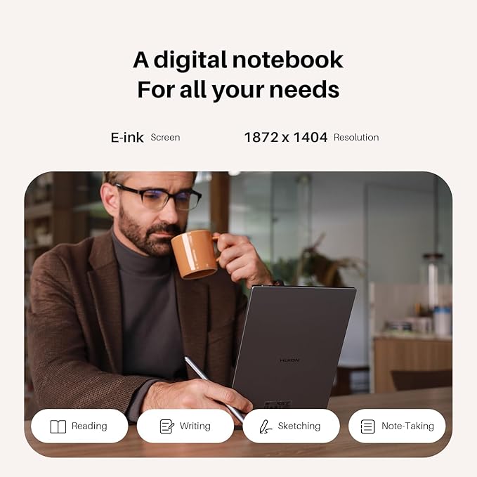 Huion Ink EB1011 E Ink Tablet 10.3" Digital Notebook with Dual Front Light Full- Laminated Anti-Glare Glass Battery-Free Pen 8192 Pressure Handwritten-to-Text for Reading, Writing & Note-Taking