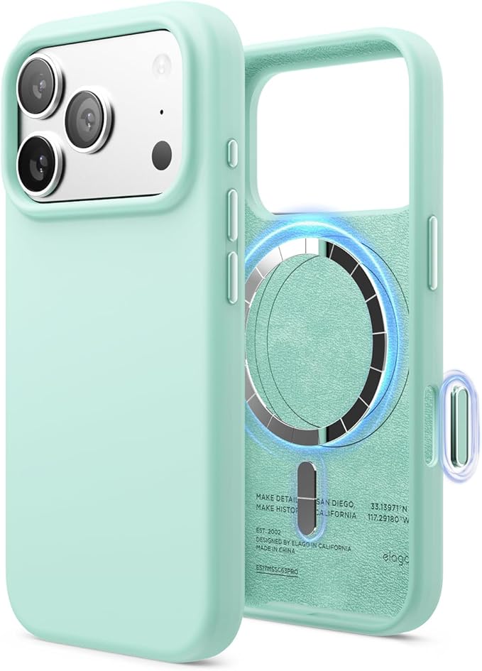 elago for iPhone 17 Pro Case, Premium Magnetic Silicone Case, Compatible with MagSafe, Liquid Silicone Material, Protective Cover, Shockproof, Slim Phone, 6.3 inch (Aqua Sky)